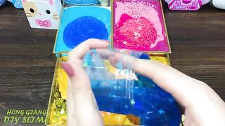 GOLD, PINK vs BLUE HELLO KITTY! Mixing Random Things into GLOSSY Slime! Satisfying Slime, ASMR Slime