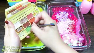 PINK vs YELLOW! Mixing Random Things into CLEAR Slime! Satisfying Slime Videos #684