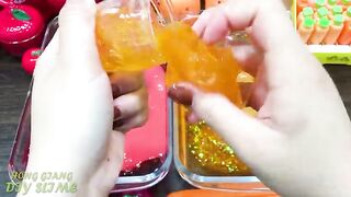 RED APPLE vs ORANGE CARROT! Mixing Random Things into CLEAR Slime! Satisfying Slime Videos #660