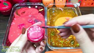 RED APPLE vs ORANGE CARROT! Mixing Random Things into CLEAR Slime! Satisfying Slime Videos #660