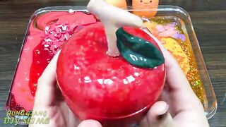 RED APPLE vs ORANGE CARROT! Mixing Random Things into CLEAR Slime! Satisfying Slime Videos #660