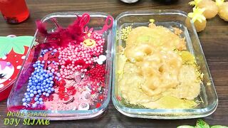 RED Strawberry vs Gold Pineapple! Mixing Random Things into CLEAR Slime! Satisfying Slime Video #655