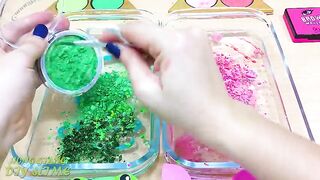 PINK vs GREEN! Pig and Frog - Mixing Makeup Eyeshadow into Clear Slime | Satisfying Slime Video #600