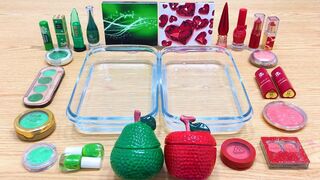 Red vs Green ! Apple and Pear - Mixing Makeup Eyeshadow into Clear Slime Satisfying Slime #599