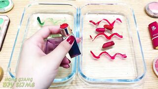 Red vs Green ! Apple and Pear - Mixing Makeup Eyeshadow into Clear Slime Satisfying Slime #599