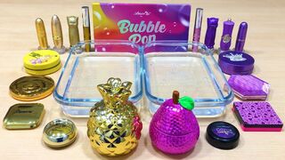 Purple vs Gold ! Pear and Pineapple - Mixing Makeup Eyeshadow into Clear Slime Satisfying Slime #596