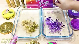 Purple vs Gold ! Pear and Pineapple - Mixing Makeup Eyeshadow into Clear Slime Satisfying Slime #596