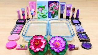 Purple vs Pink ! Flower - Mixing Makeup Eyeshadow into Clear Slime | Satisfying Slime Videos #592