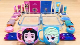 Pink vs Blue ! Disney Princess and Elsa | Mixing Makeup Eyeshadow into Clear Slime - Satisfying #580