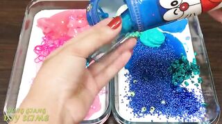 PINK vs BLUE ! MERMAID and DORAEMON ! Special Series #99 Mixing Random Things into GLOSSY Slime