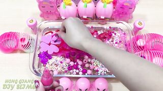 Special Series #80 PINK Satisfying Slime Videos ! Mixing Random Things into Clear Slime