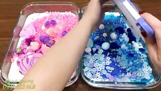 Special Series #40 BLUE vs PINK ELSA and UNICORN !! Mixing Random Things into GLOSSY Slime