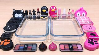 BLACK vs PINK | Mixing Makeup Eyeshadow into Clear Slime ! Special Series #27 Satisfying Slime Video