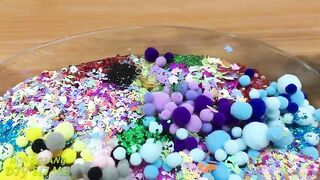 Mixing Pom Poms and Glitter into Clear Slime !!! Slimesmoothie Relaxing Satisfying Slime Videos