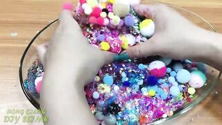 Mixing Pom Poms and Glitter into Clear Slime !!! Slimesmoothie Relaxing Satisfying Slime Videos