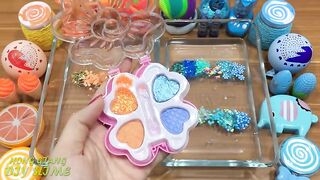 Mixing Makeup and Beads Into Clear Slime ! Orange VS Blue Special Series Part 5 Relaxing Slime