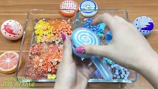 Mixing Makeup and Beads Into Clear Slime ! Orange VS Blue Special Series Part 5 Relaxing Slime