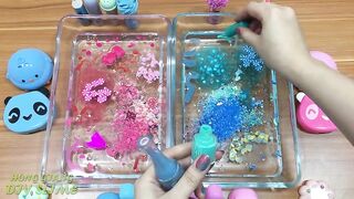Mixing Makeup Into Clear Slime ! Blue vs Pink Special Series Relaxing Satisfying Slime