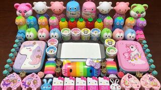 HELLO KITTY - Mixing Makeup & Rainbow Clay and More Into GLOSSY Slime Satisfying Slime Videos #1435