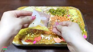 GOLD SLIME -  Mixing Makeup & Glitter and More Into Glossy Slime ! Satisfying Slime Videos #1384