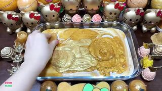 GOLD SLIME - Mixing Makeup & Glitter and More Into Glossy Slime ! Satisfying Slime Videos #1382