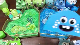BLUE AND GREEN KITTY - Mixing Random Things Into Glossy Slime ! Satisfying Slime Videos #1319