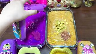 SERIES GOLD AND PURPLE - Mixing Random Things Into Glossy Slime ! Satisfying Slime Videos #1247