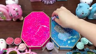 BLUE AND PINK PEPPA PIG - Mixing Random Things Into Glossy Slime ! Satisfying Slime Videos #1236