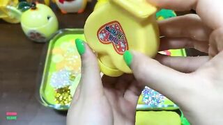 YELLOW SLIME - Mixing Clays and Glitter Into Homemade Slime ! Satisfying Slime Videos #1098