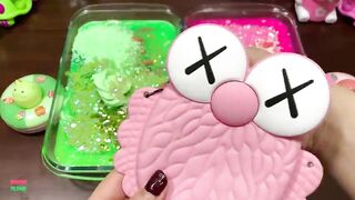 GREEN and PINK - Mixing Floam and Glitter Into Slime ! Satisfying Slime Videos #1092