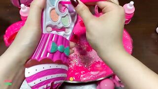 PINK SLIME - Mixing Makeup Kit and Glitter Into Fluffy Slime ! Satisfying Slime Videos #1086