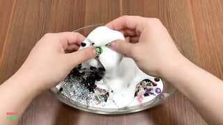 MIXING RANDOM THINGS INTO GLOSSY SLIME | RELAXING WITH HEART SLIME | BLACK AND WHITE _TOGETHER