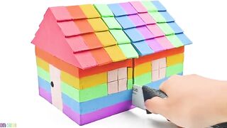 Satisfying Video | How To Make Rainbow House from Kinetic Sand Cutting ASMR | Zon Zon